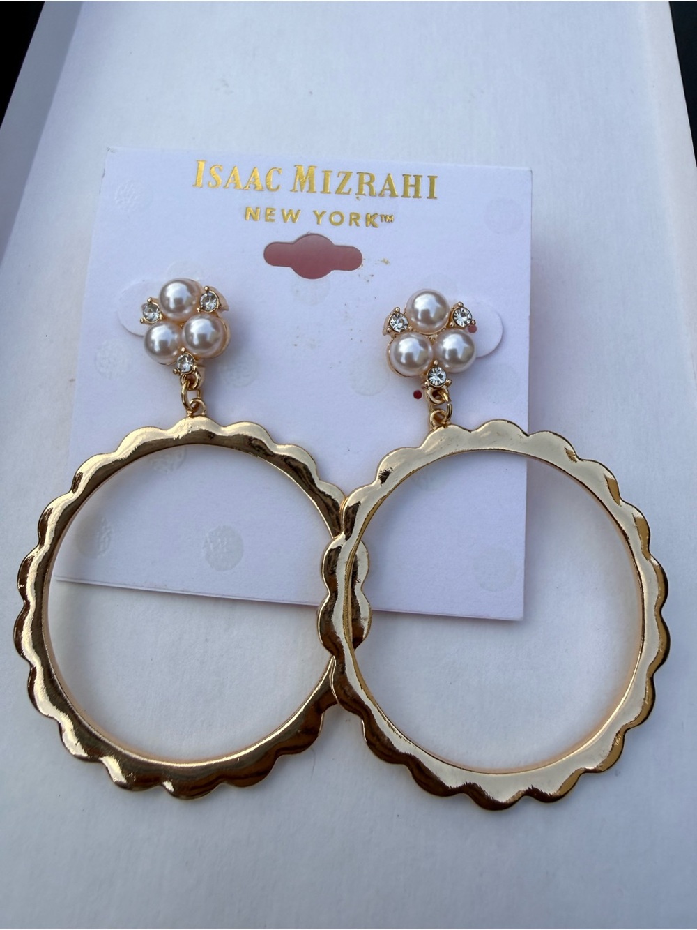 Isaac Mizrahi Gold Scalloped Hoop Earrings with Pearl Clusters